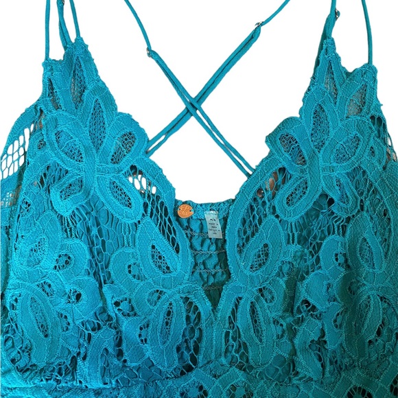Free People Adella Lace Cami Teal Size M - Picture 6 of 8